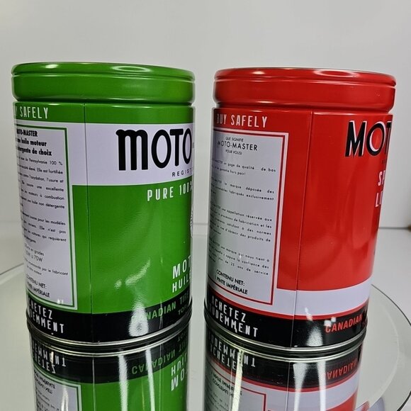 Canadian Tire Moto-Master Oil Red Green Tin Coin Bank Set Promotional Item Decor - Picture 6 of 13
